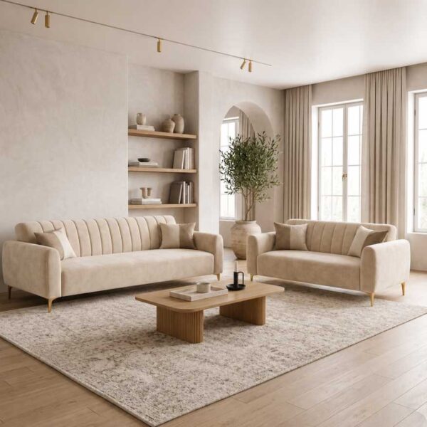 Luxury Cream Velvet Sofa Set