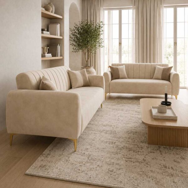 Luxury Cream Velvet Sofa Set