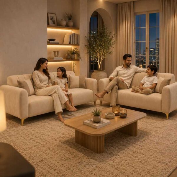 Luxury Cream Velvet Sofa Set