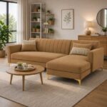 Modern Camel Brown L-Shape Sectional Sofa with Chaise