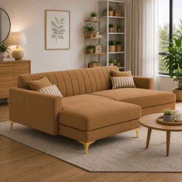 Modern Camel Brown L-Shape Sectional Sofa with Chaise
